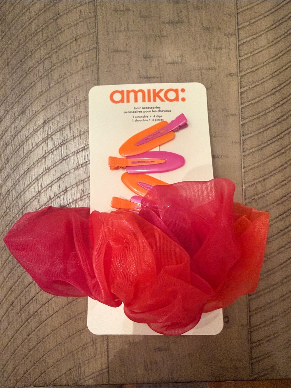 amika Kids Pink & Orange Clip and Scrunchie Set